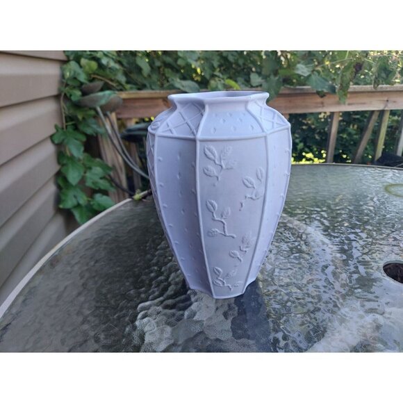 Fitz & Floyd Essentials The Botanical Collection" Blue Paneled Bisque 9 1/2" Vas - Picture 2 of 5